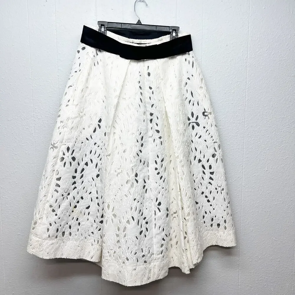 AZADEH Eyelet High Waisted Womens Midi Skirt Medium Play Festival Event Fairy